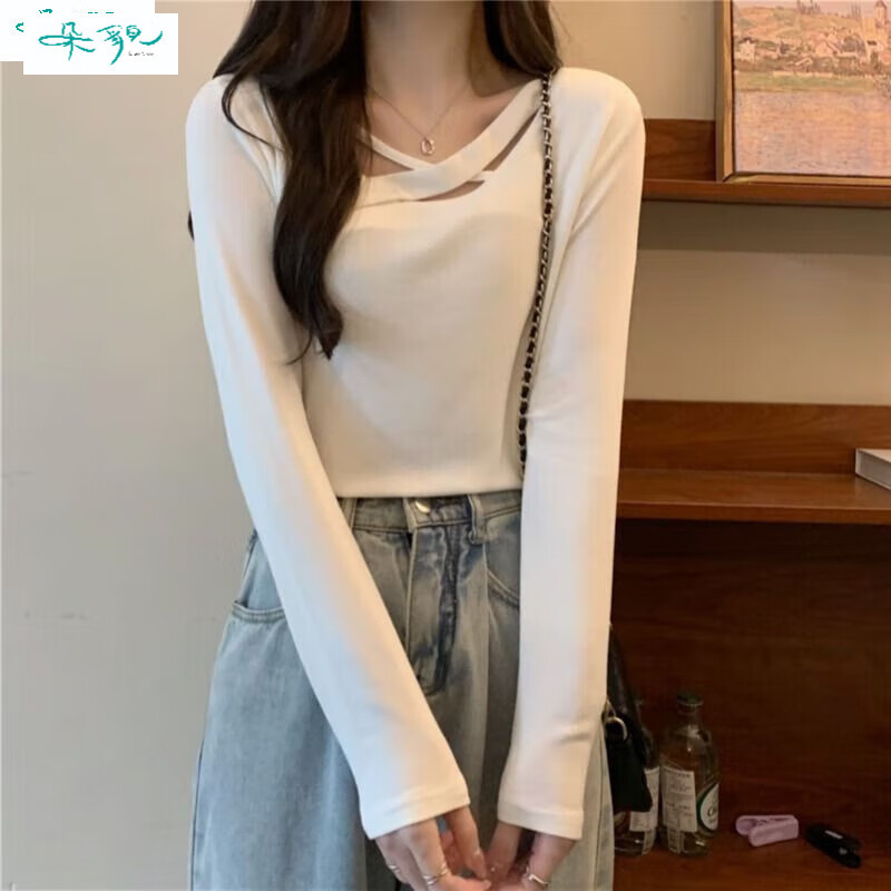 朵貌大码女装2025春秋新款修身内搭打底衫胖mm设计感长袖T恤显瘦上衣 灰色 S 建议70-85斤