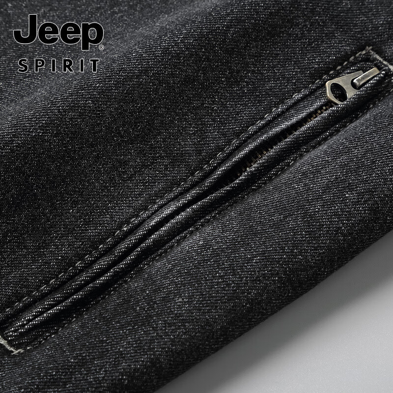 JEEP SPIRIT轻奢连帽加绒牛仔外套男秋冬宽松大码中长款加厚拉链休闲棉衣夹克 深灰色 X8243牛仔外套 加绒 2XL 170-185斤