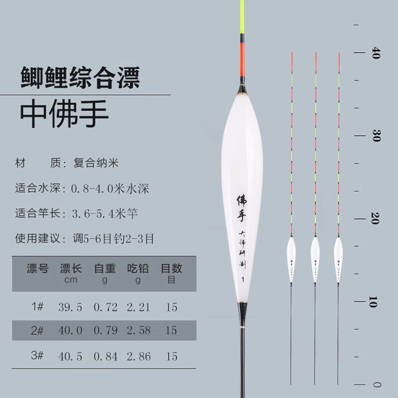 化氏套裝魚漂納米浮漂高靈敏防風浪抗走水加粗醒目鯽魚 中佛手-鯽鯉綜合-細尾 1、2、3各一支