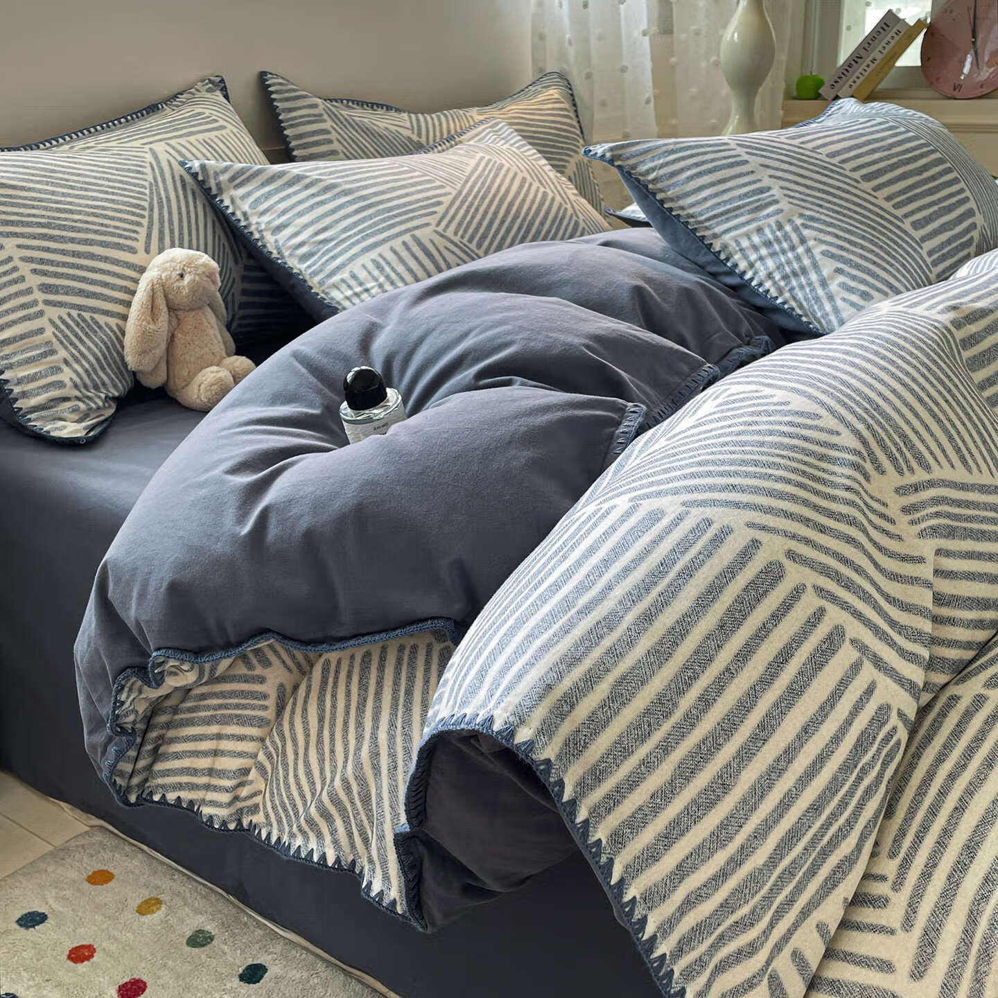 猫人全棉磨毛床上四件套纯棉2025新款宿舍床品床单被罩三件套四季通用 简森-蓝【A类全棉磨毛】 1.8m 床单款 四件套-被套200*230cm