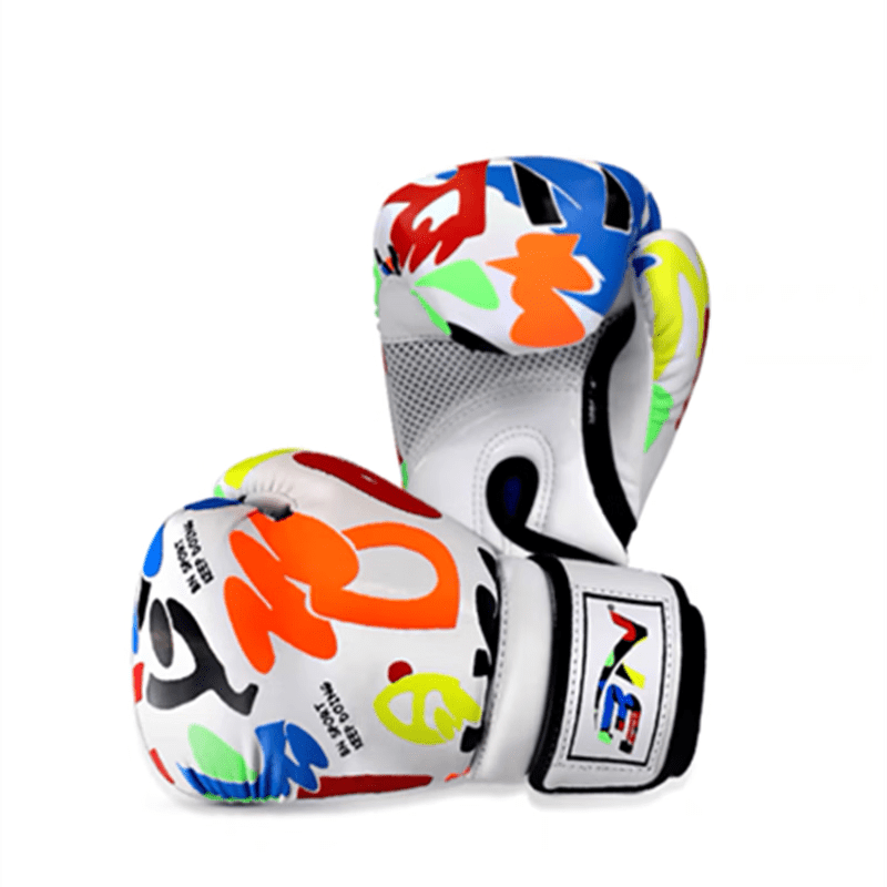 BN FIGHTBN兒童搏擊散打護(hù)具涂鴉拳套拳擊泰拳護(hù)頭護(hù)腿護(hù)襠跆拳道護(hù)胸套裝 涂鴉拳套6oz白色