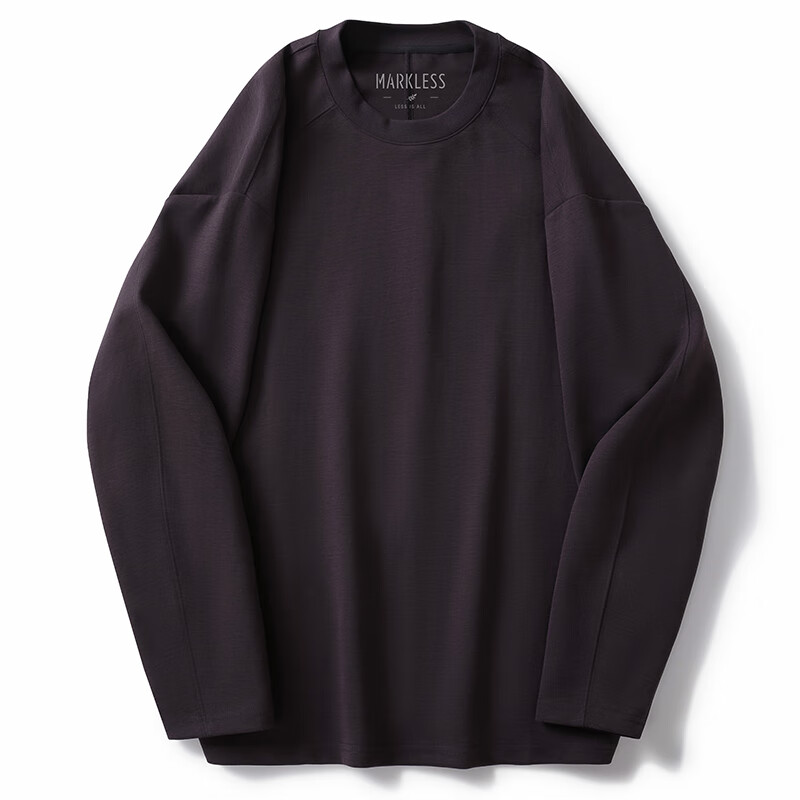 MARKLESS长袖T恤男圆领打底衫纯色分割线上衣服内搭5605 紫色 2XL