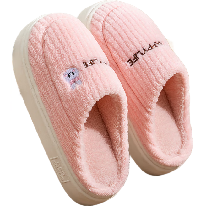 小熊兔子卡通棉拖鞋家用室内厚底保暖防滑毛毛拖鞋踩屎感棉拖鞋女 灰色 42-43 【适合41-42】