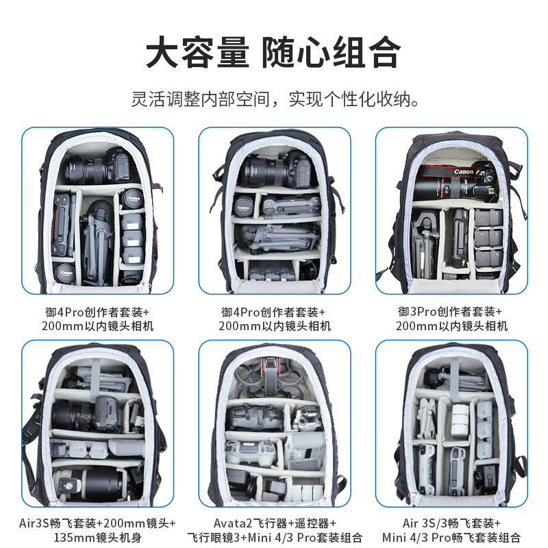 SEASKY无人机相机一体双肩包背包用于DJI大疆御Mavic 4 Pro/ Mavic 3 Pro Classic / Air3S收纳包 无人机摄影双肩包25L【蓝饰条】