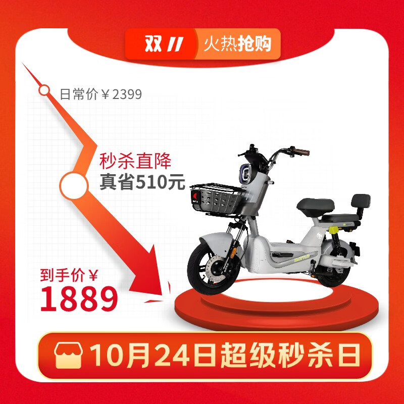 邦德·富士达电动车【今晚24点超级秒杀日开抢】酷迈80KM 电子防滑碟刹送20800元骑行险云石灰调 京东包上牌
