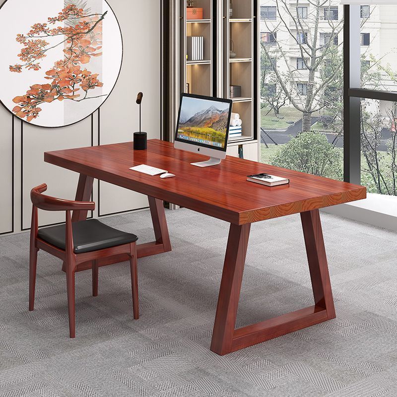欣慕雅实木书桌桌子长方形实木桌面面板书桌老板办公桌加厚儿童学习桌 红棕色 进口真实木【大板直拼】 120*60*75【全实木】