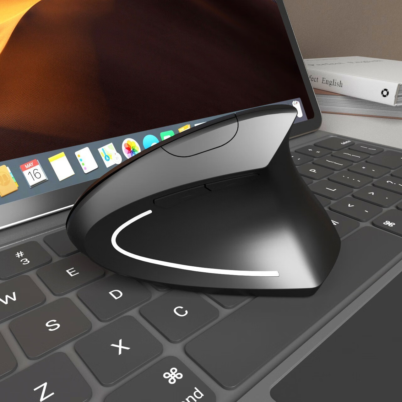 【现货现发】无线鼠标立式垂直静音人体工学鼠标双模无线USB蓝牙 886黑色右手(电池款双模