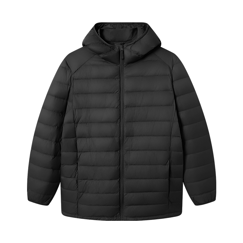 京东京造【air+零压羽绒】轻薄羽绒服男外套冬连帽白鸭绒 曜石黑M
