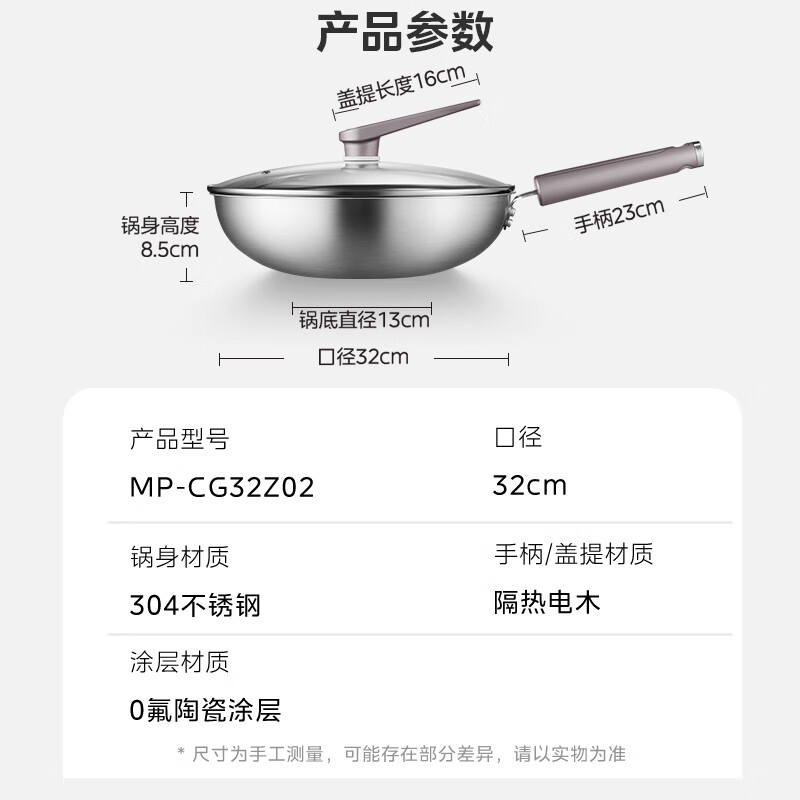 美的（Midea）炒锅蜂窝不粘锅炒菜锅燃气灶电磁炉专用家用防粘耐用平底锅 【国标一级不粘】0氟陶瓷涂层 32cm