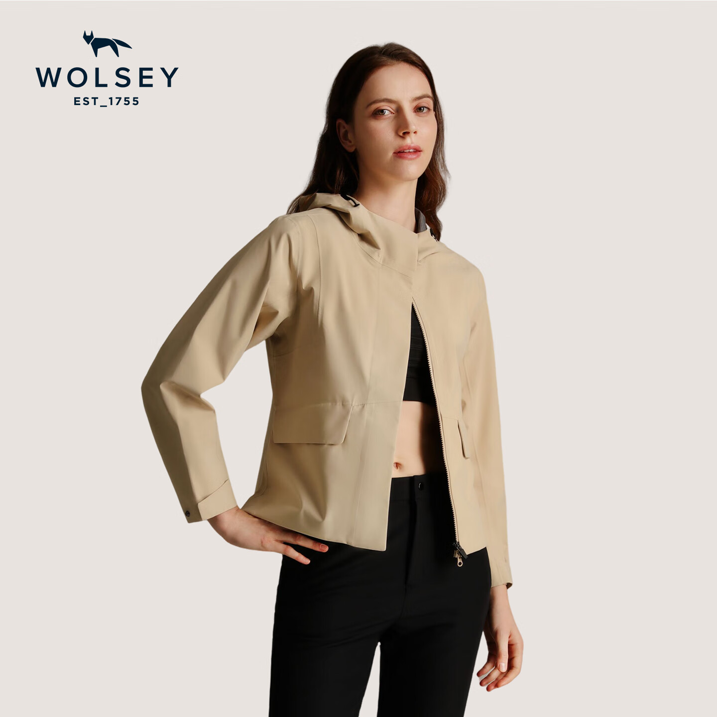 WOLSEY【防风防水】单层3L冲锋衣男女款通勤透气连帽夹克春秋外套 浅蓝灰色-女款 XL 【男款180女款175】