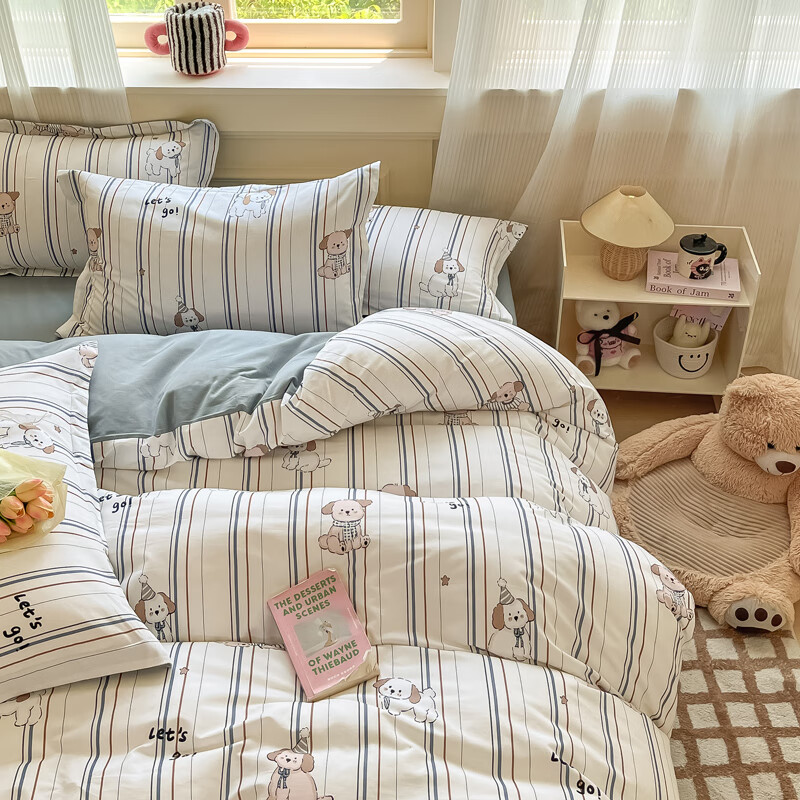 AIDLIA类全棉磨毛床上四件套纯棉床单被套床笠保暖床品套件 A趣味小狗 1.5/1.8m床 床单款 （被套200*230cm）