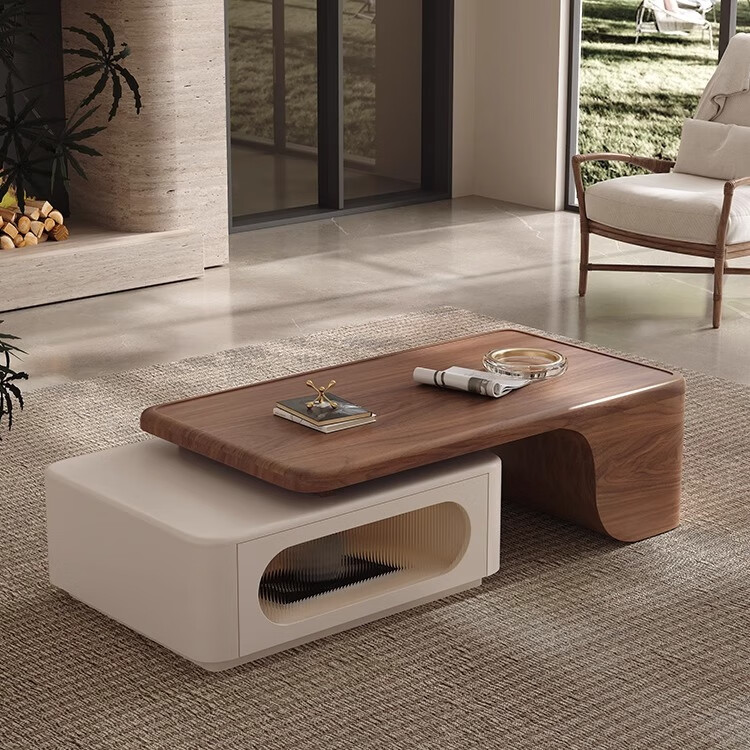 柏维棠茶几客厅轻奢高级感2026新款高端胡桃木色创意现代简约功夫茶台 功夫茶几_+伸缩电视柜组合