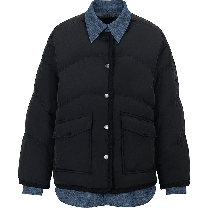 初语羽绒服女2025冬季新款拼接牛仔假两件90白鸭绒可露丽保暖外套 黑色 M