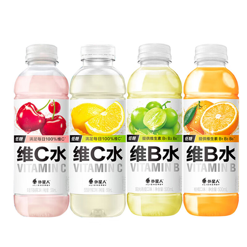 外星人低糖维C水西西里柠檬维B水阳光青提500ml*4瓶低卡维生素饮料 2-4口味混合500ml*4瓶