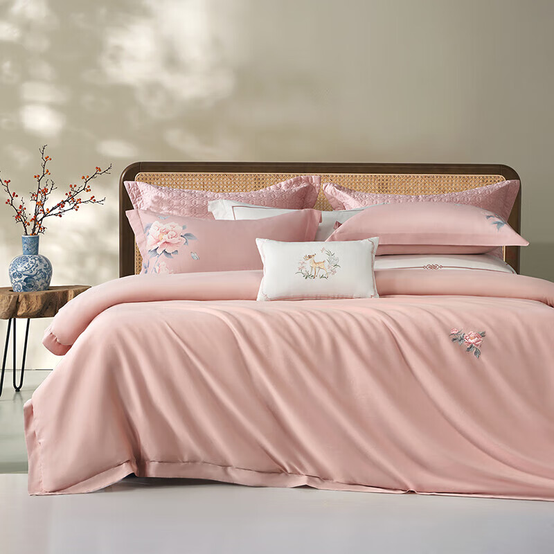 百丽丝四件套60支长绒棉四件套纯棉床上四件套2025新款套件 60支长绒棉绣花套件（雅粉） 床单款 （被套200*230cm）