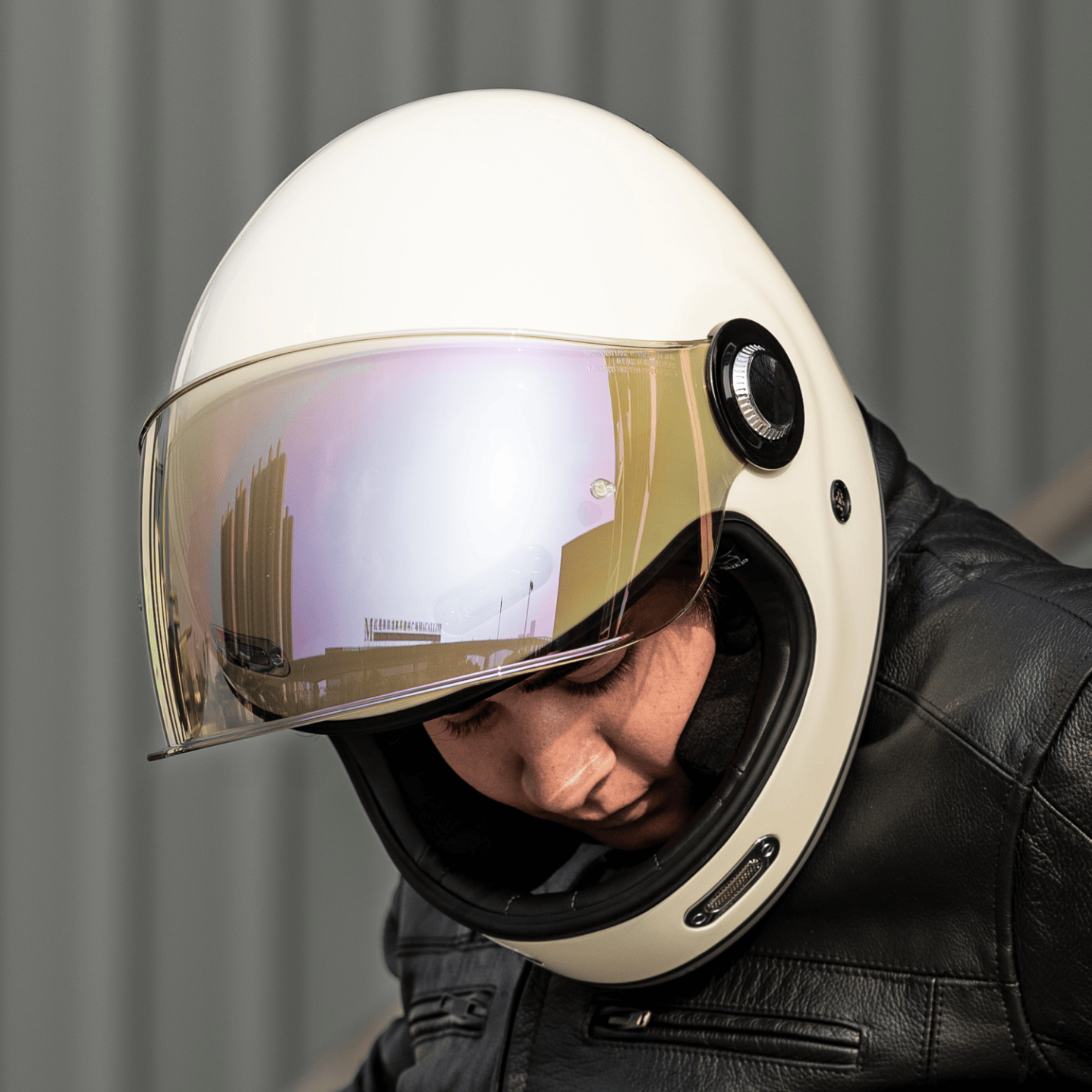 ILM摩托车头盔复古全盔超宽视野轻量化巡航机车头盔电动车 米白 XL