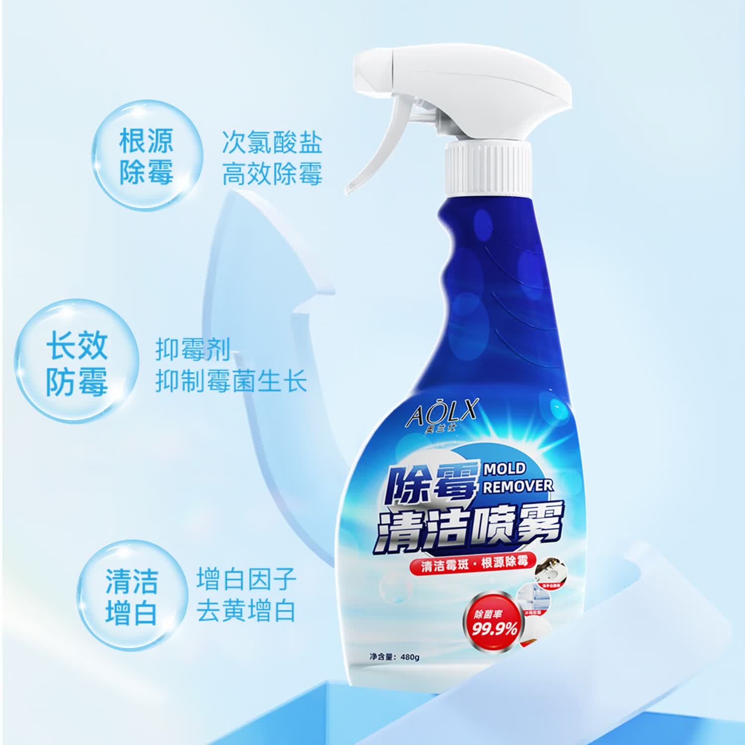 奥兰仕AOLX墙体除霉剂胶条胶圈防发霉去霉斑霉菌清洁剂喷雾防霉神器 超值款/两瓶装