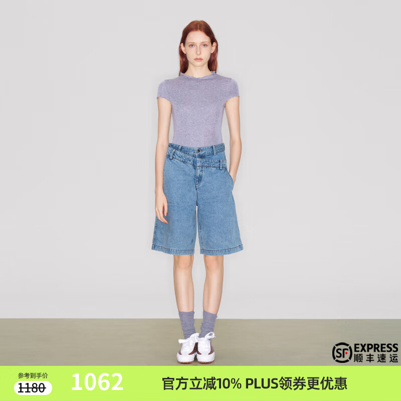lost in echo2025秋冬新款宽松直筒个性双腰头百搭牛仔阔腿中裤女 水洗浅蓝 S