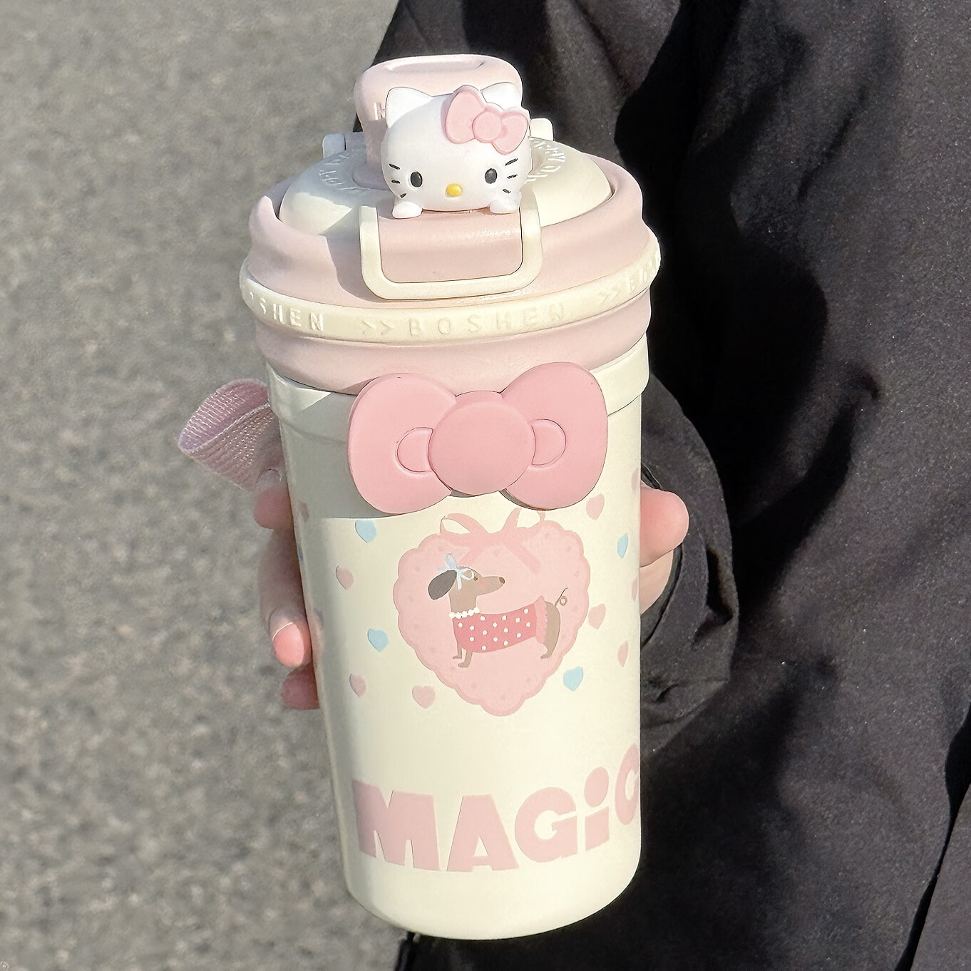 oktp可爱双饮保温杯学生女高颜值316带吸管水杯咖啡杯子水壶生日礼物 粉色410ml【带茶漏+赠蝴蝶结】