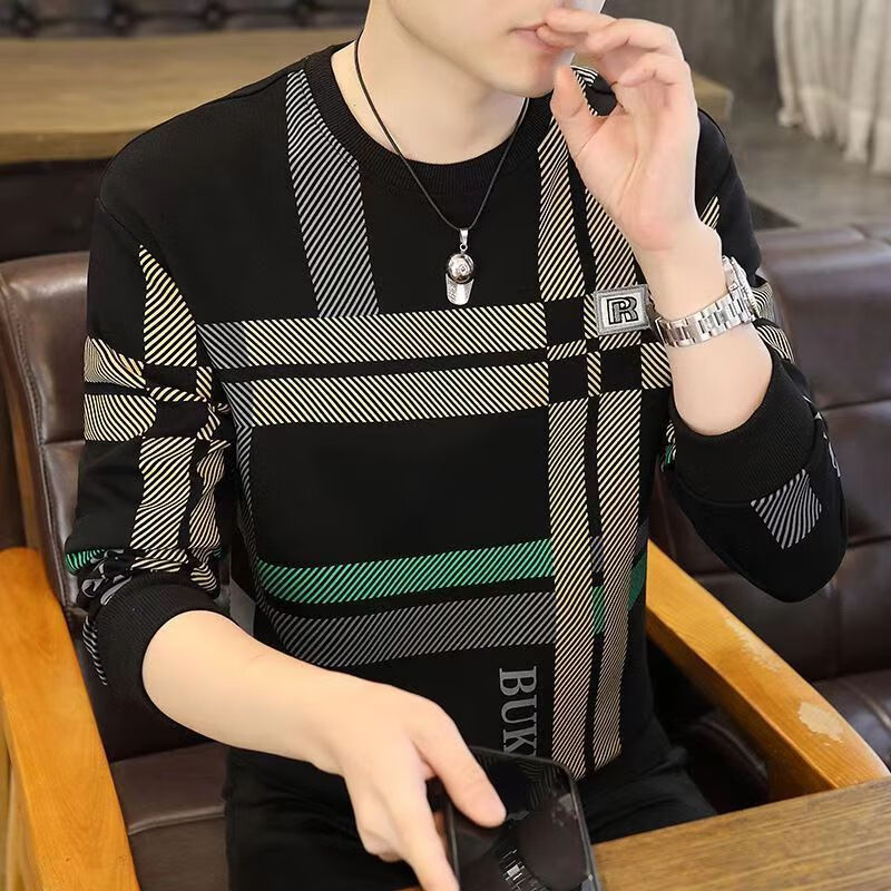 【2025新款】男士长袖t恤秋季薄款休闲卫衣男款秋衣上衣服单件XH 黑色 XL 建议125-145斤