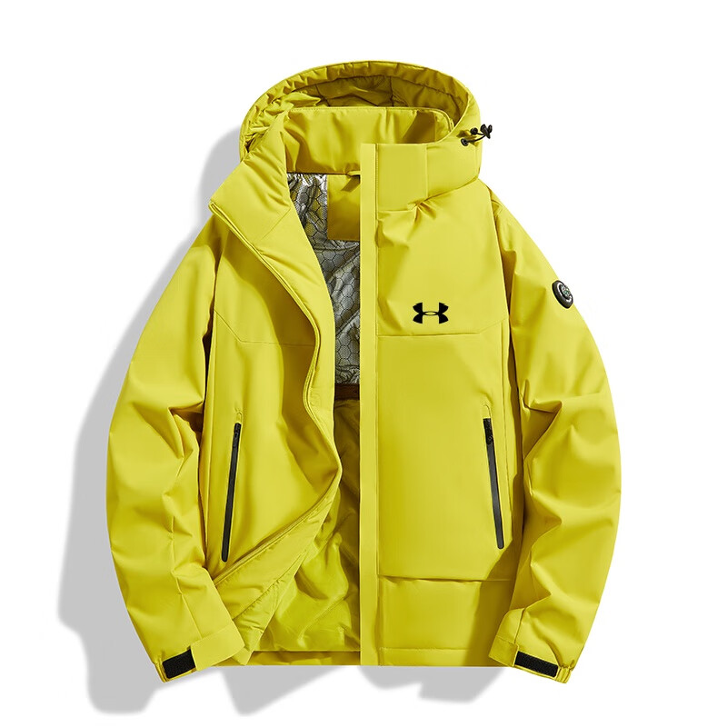 安德玛户外冲锋衣男女2025秋冬季保暖外套防风防水户外登山服情侣款棉服 柠檬黄 XL 建议130-145斤