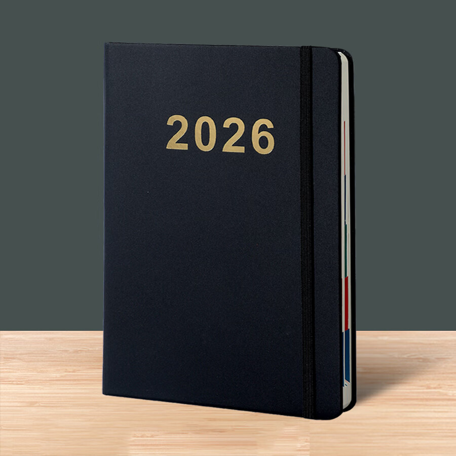 锦兔2026年商务记事本特种纸英文版日程本笔记本加厚记事本高颜值工作办公日记本自律打卡计划本创意 黑色