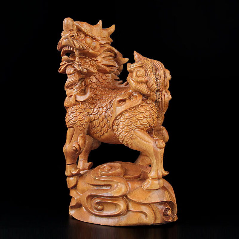 岱宝阁桃木麒麟摆件木雕实木麒麟家居客厅书桌店铺装饰工艺礼品