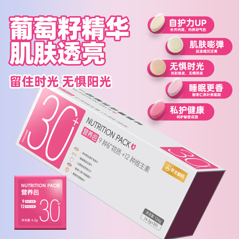 华北制药30+女士营养包复合维矿胶原蛋白茶氨酸蔓越莓益菌生日礼物送女友
