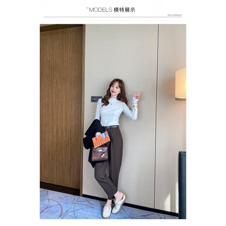 简洁界广州十三行木耳边打底衫女 款内搭修身显瘦双面穿长袖T恤女 清新绿 XL (120-150斤)