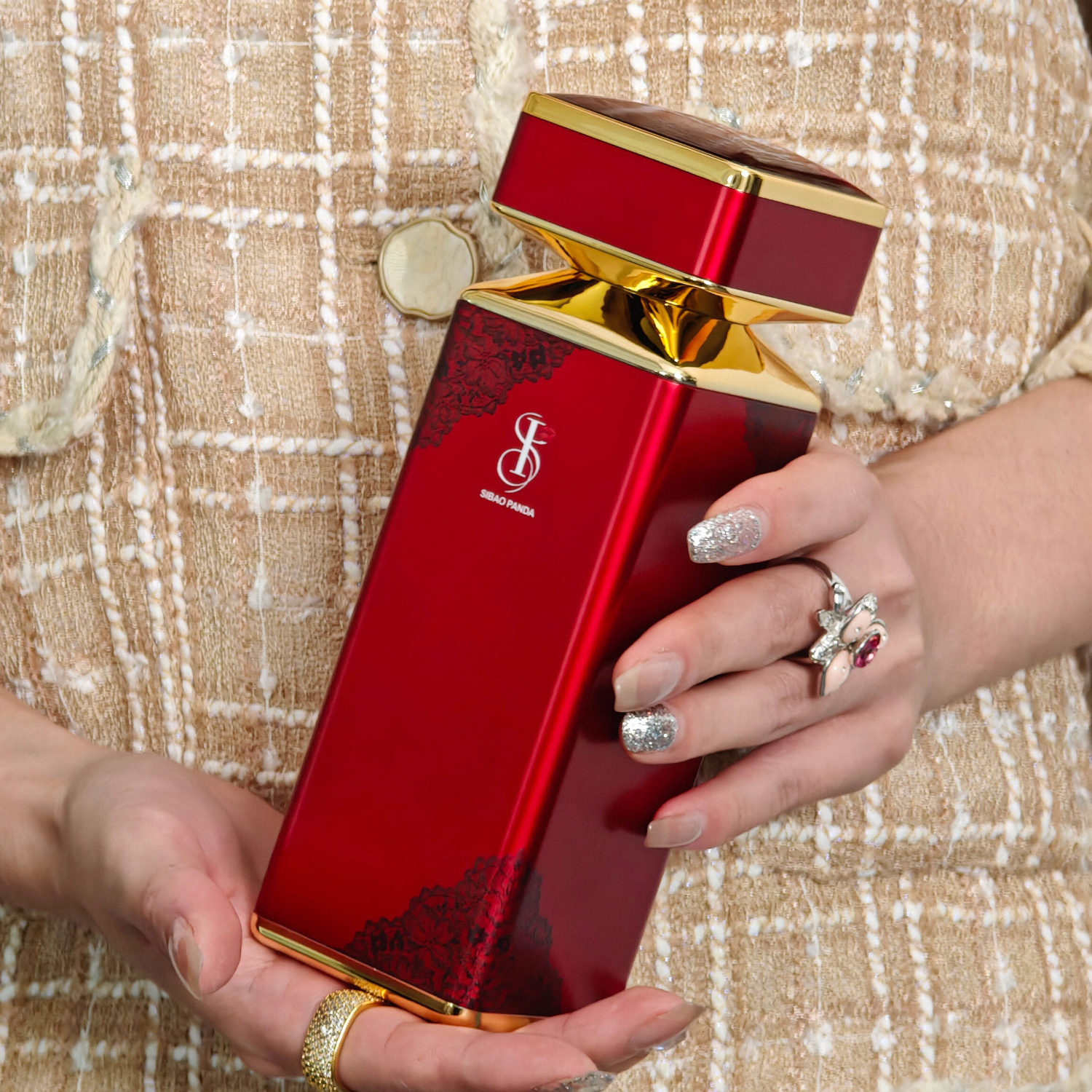 思宝高颜值高端不锈钢保温杯正品女生水杯纪念日母亲节情人节礼物水杯 红宝石（金）蕾丝版 单杯不含杯套