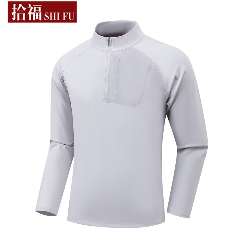 拾福(SHIFU)长袖T恤男装半拉链上衣日常休闲打底衫舒适内搭时尚宽松衣服秋装 军绿色 4XL (195-215斤)