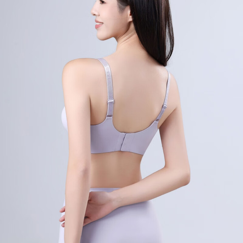 雅鹿无痕内衣女小胸聚拢收副乳防下垂美背字母肩带夏季薄款少女文胸罩 黑色+紫色 L (建议75ABC)