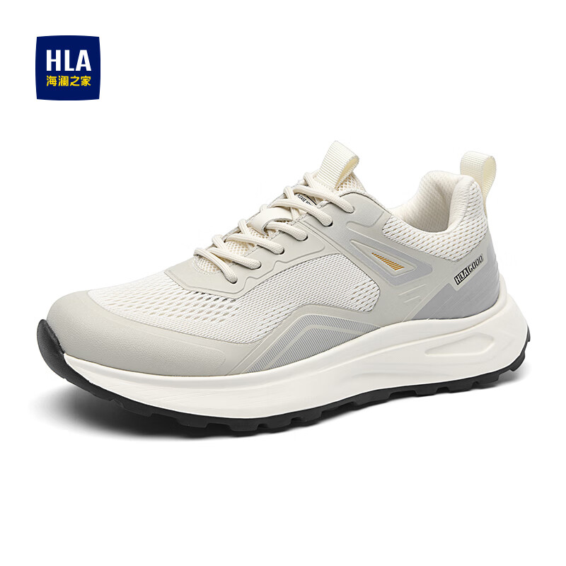 海澜之家（HLA）男鞋新款秋时尚百搭透气休闲鞋网面厚底增高跑步鞋HAAXXM3EAO259 米灰色CK 41