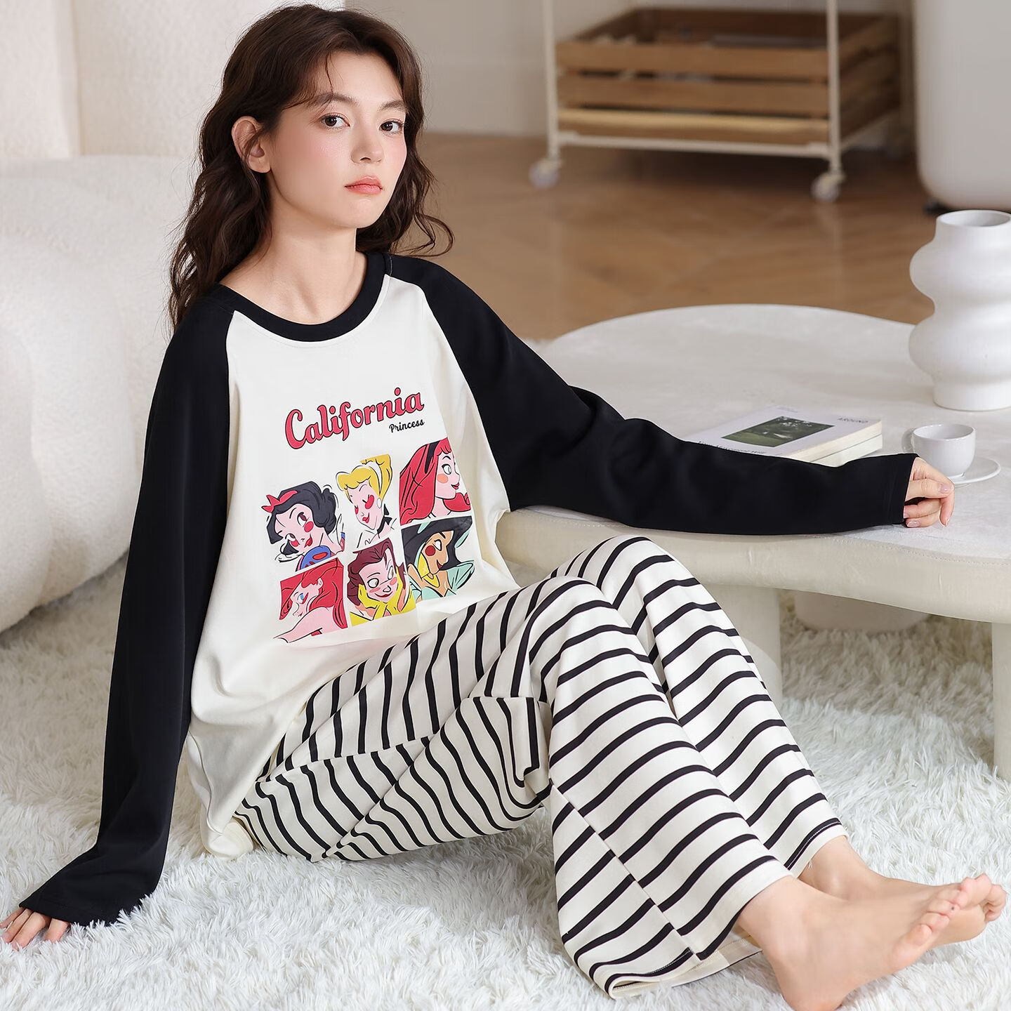 静鹿睡衣女长袖家居服舒适棉长裤睡衣套装 88859 2XL 推荐140-160斤