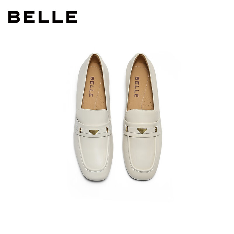 百丽（Belle）秀气乐福鞋女商场同款质感羊皮通勤乐福鞋E3C1DCA5 米白色--高跟 38 (240mm)