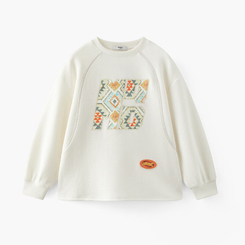 MQD童装男童卫衣春秋款宝宝春装儿童打底衫华夫格长袖T恤外套 米白色 110 cm