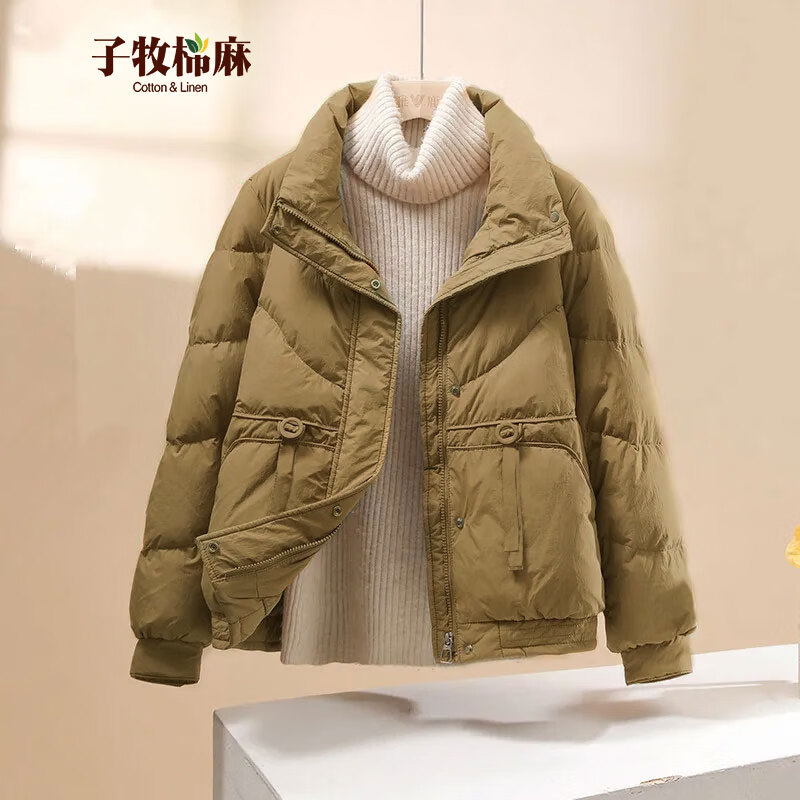 子牧棉麻2025冬装 女休闲百搭棉服时尚立领长袖棉衣保暖外套棉袄0805 卡其色 M (建议95-115斤) 京东折扣/优惠券