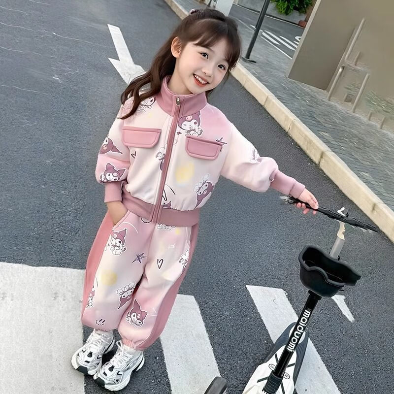 G.duck小黄鸭女童库洛米套装25春秋季开衫洋气运动小女孩宝宝秋装两件套 粉色【套装】 140 码建议身高130-140cm