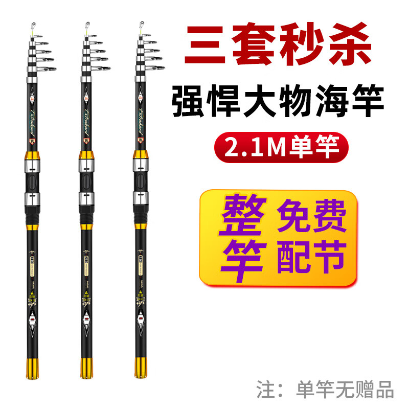 硬漢王海竿套裝釣魚竿甩竿拋竿遠投竿海桿超硬單竿海釣組合全套漁具 2.1m 到手三支單竿