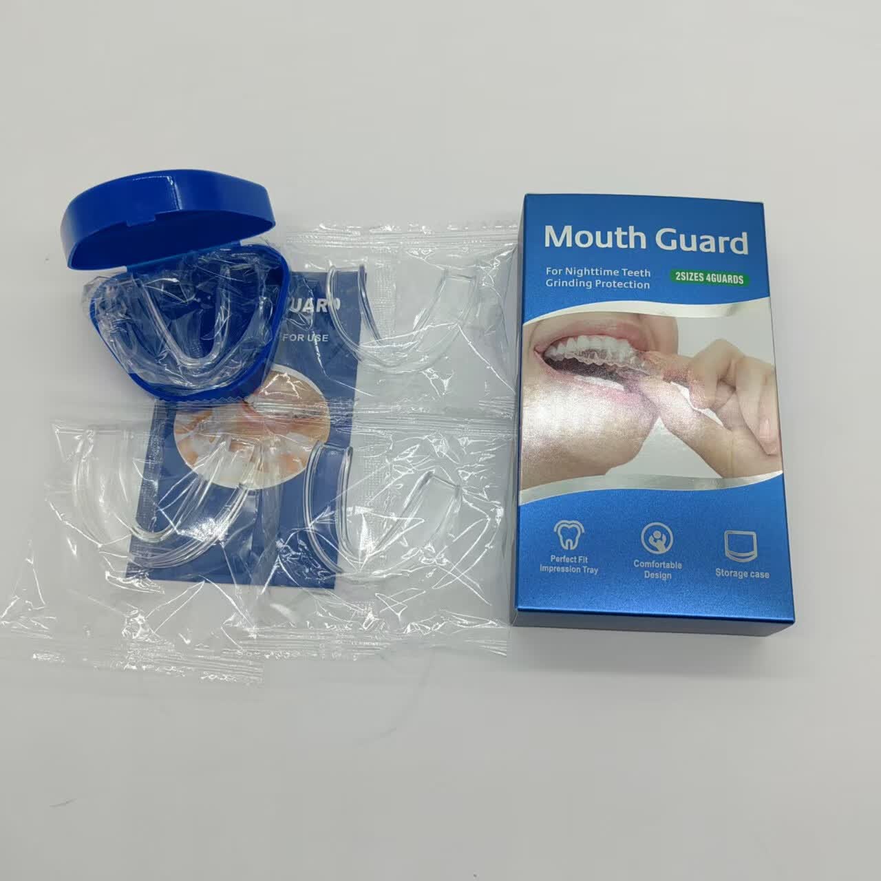 【老客套食品级EVA热塑牙套夜间防磨牙热塑牙托套装对外销售 （银卡逆向UV4个装大小各2个单个装 1个三角牙