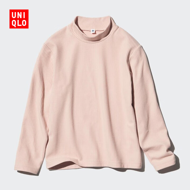 优衣库童装女童HEATTECH罗纹高领T恤长袖保暖内搭打底衫474137 10 水粉色 120