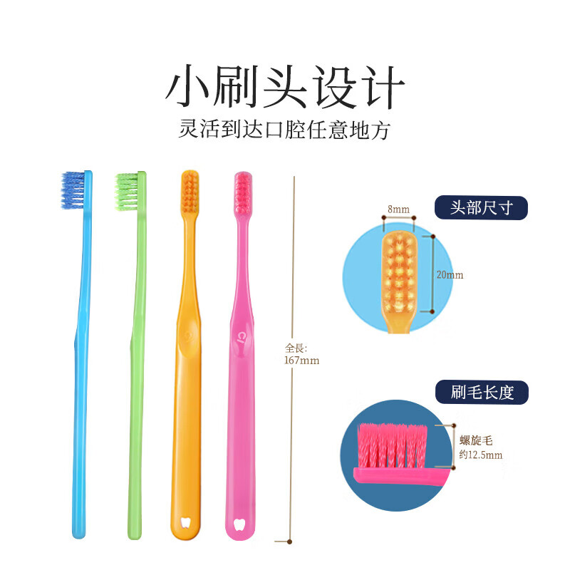 Ci Medical日本ci炫彩小头牙刷中软毛成人双层螺旋刷毛男女护龈家用原装进口 CI炫彩中毛 1支