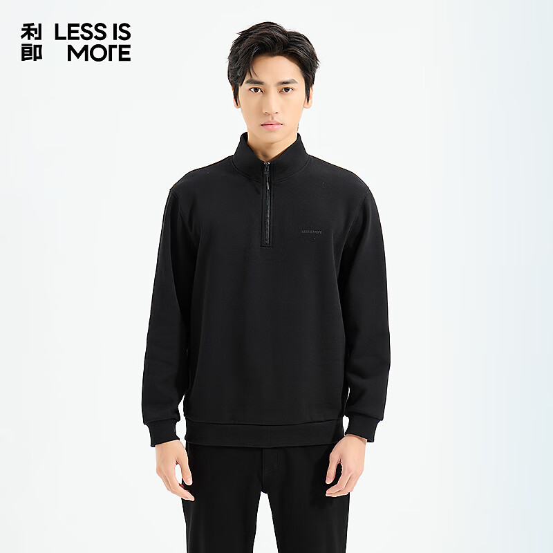 利郎轻时尚男装【商场同款】卫衣男拉链半开襟立领保暖长袖加绒上衣 黑（1H） 2XL (180)