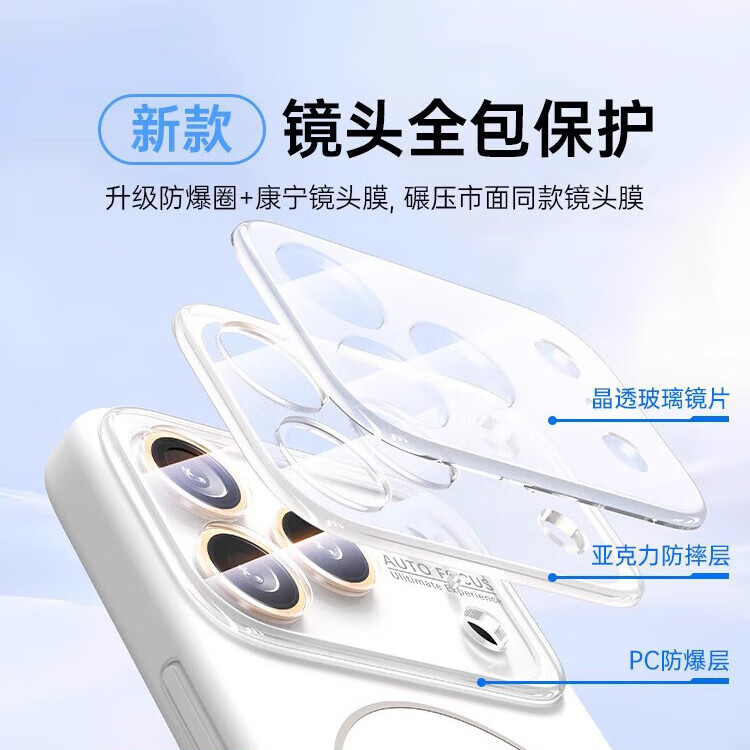 路杰森适用苹果17promax磁吸手机壳iPhone16pro新款液态硅胶15全包镜头M 【远峰蓝】冰环磁吸丨自带水晶镜头膜 iPhone 16 Pro
