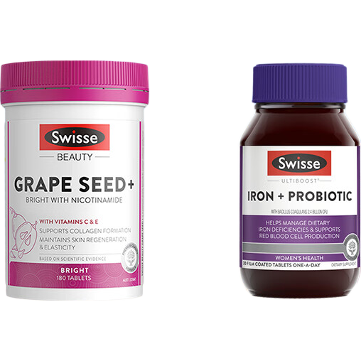 Swisse補鐵補氣血女性改善貧血女士氣血不足斯維詩鐵劑孕婦鐵劑補氣養(yǎng)血 【補鐵+美白】鐵30粒+ 180粒*1瓶 葡萄籽煙酰胺