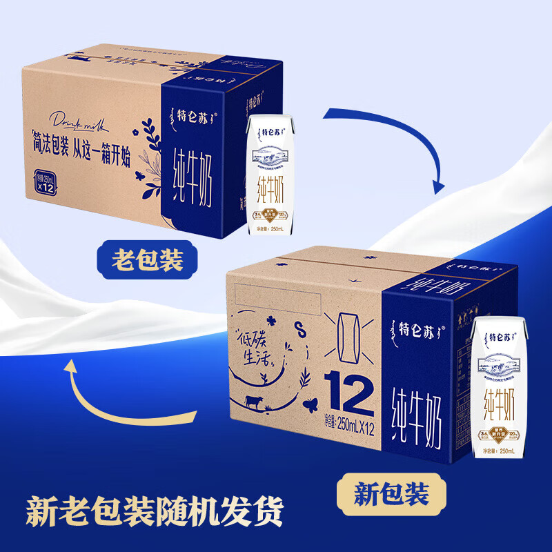 蒙牛 特仑苏全脂纯牛奶250ml*12盒 3.6g蛋白原生高钙营养早餐奶礼盒装 两提装