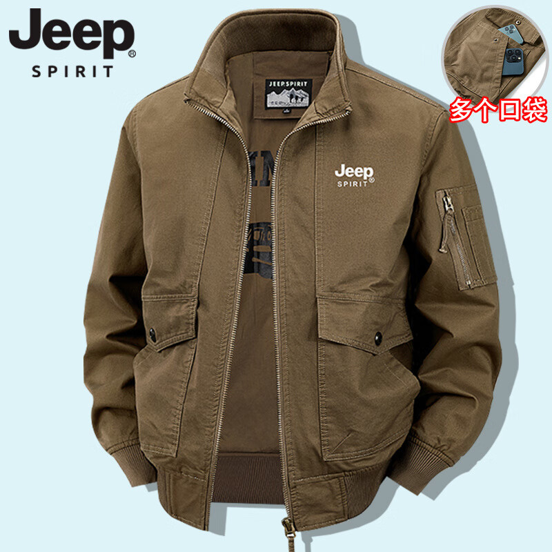 JEEP SPIRIT吉普夹克男2026春季外套工装外套中老年翻领夹克宽松多口袋外套 【JP专版】0769驼色【春秋款】 3XL 165-180斤 卡码拍小