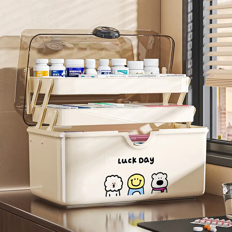 星优药箱家用医药箱家庭装大容量带提手医疗急救箱大号药品药物收纳盒 加高加大款-带隔层