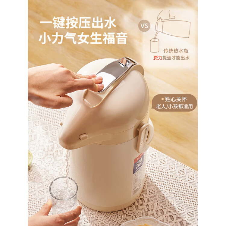 JCZS品质水壶家用储水保温按压式保温壶316不锈钢内胆气压式热水 白色2500ml【升级316不锈钢】双管+金属压杆