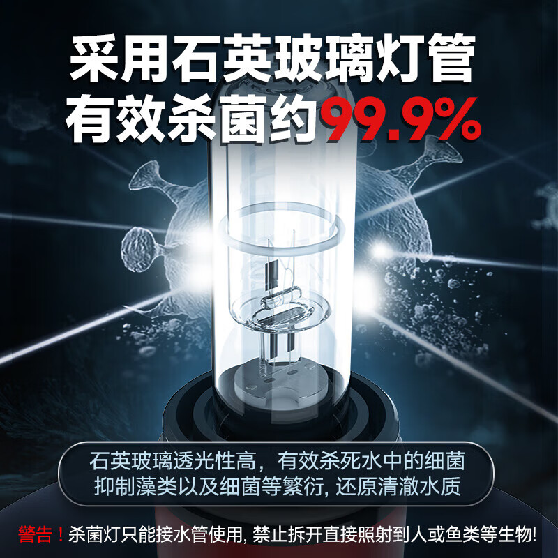HASE瀚森鱼缸杀菌灯小型紫外线uv消毒灯潜水灭菌灯鱼池除藻灯外置保护罩 【 绿水克星】通水杀菌灯5W